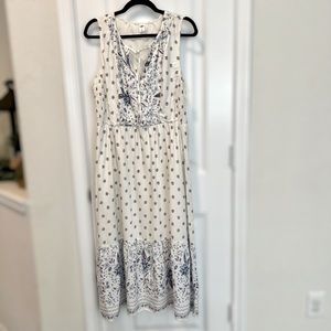 NWT Old Navy Cream Blue Purple Paisley Floral V Neck Smocked Side Midi Dress